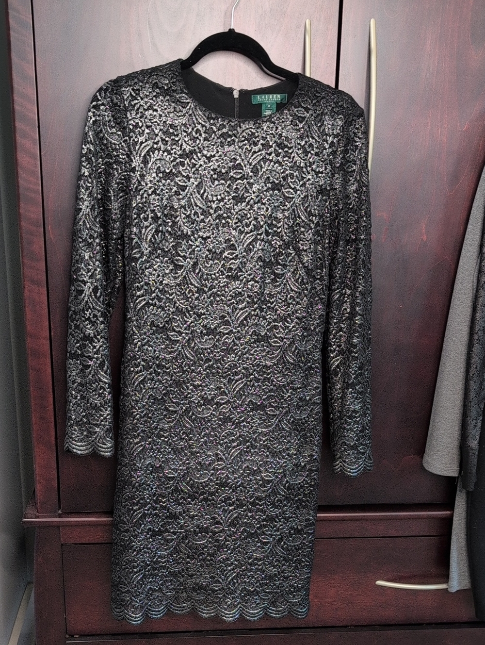 Lauren Ralph Lauren Black Metallic Lace Long-Sleeve Dress 8